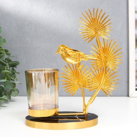Summary metal, glass for 1 candle "Bird on the palm tree" D-5 cm, gold 8x16x19 cm-4
