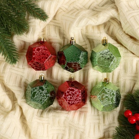 Set of balls plastic D-6 cm, 6 pcs "Avery" geometry of the face, green red