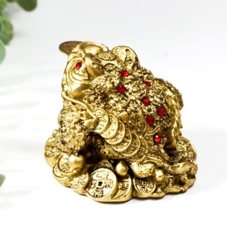 NECKE Polystone for bronze "Toads on coins and ingots with pearls" 6x8.5x8 cm-3