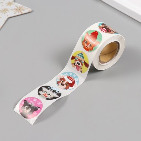 New Year Stick Paper "Kits and dogs with snowflakes" d = 2.5 cm 252 pcs in the roll-4