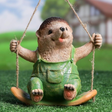 Garden figure "Hedgehog on a swing" 18 cm-4
