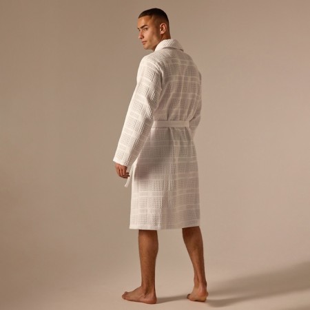 Wafel dressing dress for men's SL Home: Chess "Blanc de Blanc", size L, 100% cotton, 340 g/m2-8