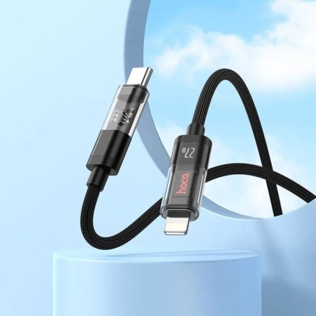 Hoco U116, Type -C cable - Lightning, 1.2 m, transparent, fast charging, nylon braid, black-8