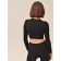 Crop female top in a rubber with long sleeve Top Senza Maniche Rib, size 46-48, black color