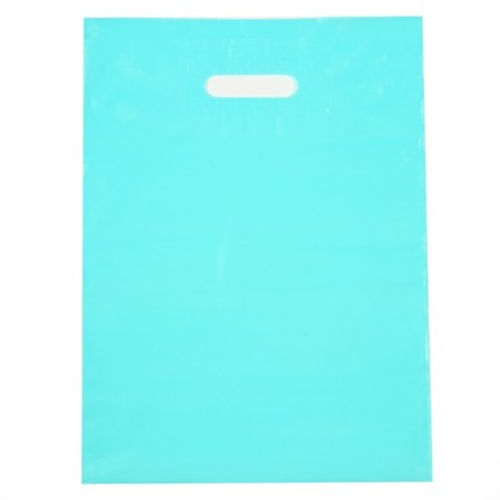 Polyethylene package with a cut handle, turquoise 30-40 cm, 50 μm
