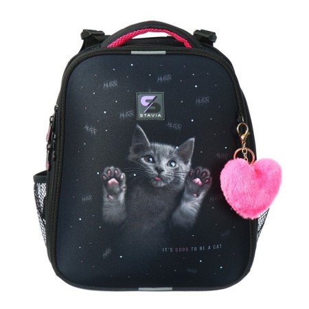 School backpack 38 x 30 x 16 cm, ergonomic back, stavia "cat", black-2