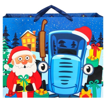 New Year. Gift package, 40x49x19 cm, packaging, blue tractor-4