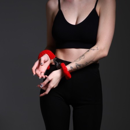 Carnival handcuffs "all night on end" fur, red color-2