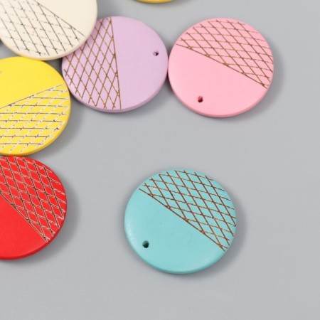 Decor for creativity wood "Circle with golden net" MIX 3x3x0.5 cm-2