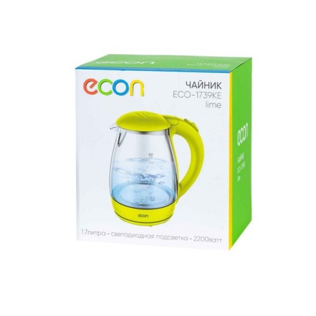 Electric kettle ECON ECO-1739KE, 2200 W, glass, 1.7 l, color lime-9
