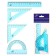Drawing set 4 objects (ruler 15 cm, square 30 °/ 60 °, 10 cm; square 45 °/ 45 °, 8 cm; transporter 180 °, 9 cm), transparent blue
