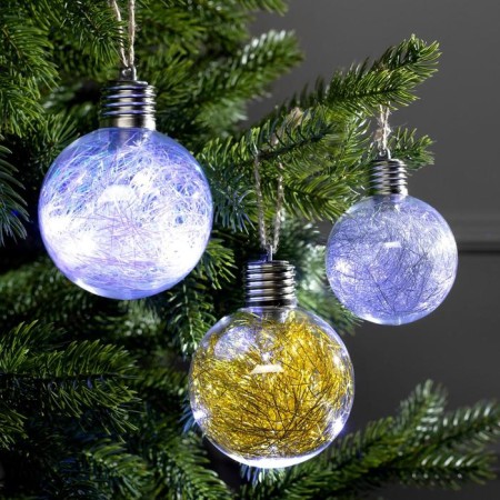 Set of Christmas tree balls "Tinsel color Warm Warm" 3 pcs., Battery, 5 LED, glow white glow