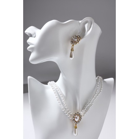 Set 2 objects: earrings, Antoinette necklace, a flash, white color in gold, 40 cm-6