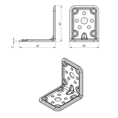 The corner is fixed, reinforced, 62x62x50x2 mm, zinc, in the package of 50 pcs.-1