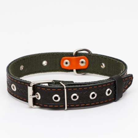 Combined dimensionless collar, leather/tarpaulin, 60 x 3 cm, Osh 30-57 cm, black/green-1