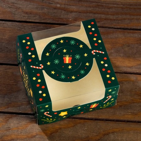 Bearbox under the Bento-Port with the Window "New Year Emerald", 14 x 14 x 8 cm-1