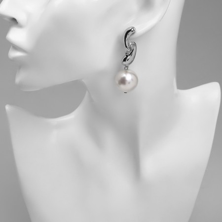 Earrings with pearls "Busina" miniature Mach, color silver-1
