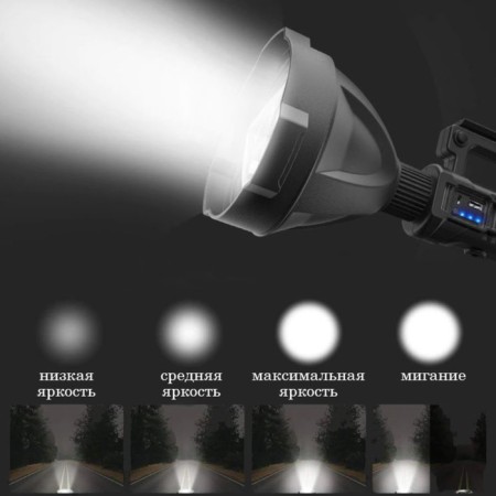 Flight battery flashlight, 40 watts, 8000 mAh, 1200 lm, P50, USB, 4 modes, 27 x 12 cm-2