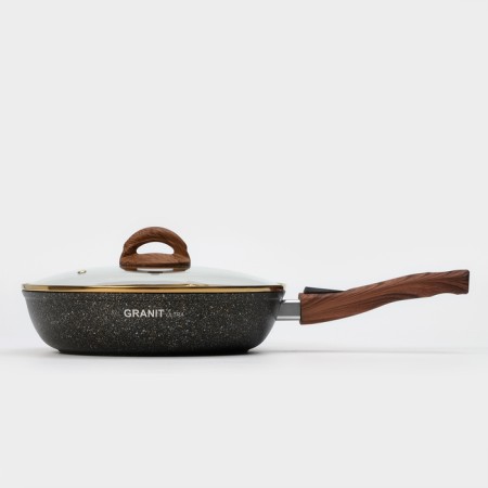 Granit Ultra Black Gold pan, 26 cm, glass cover, anti -stick coating, removable handle-1