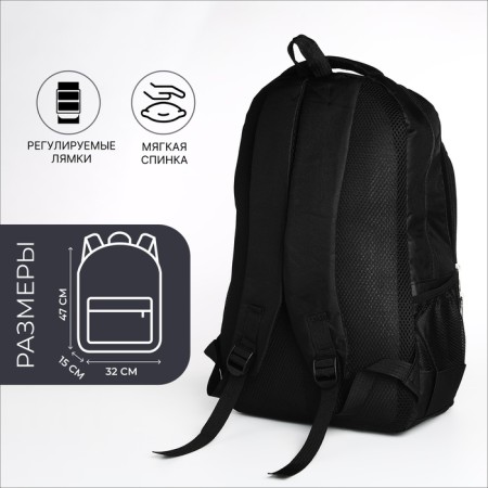 Youth backpack from textiles, 2 departments, 4 pockets, black color-1