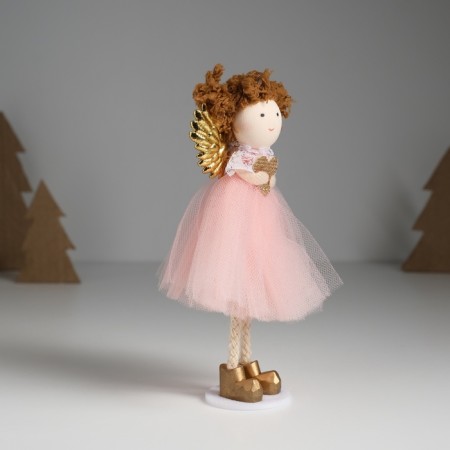 Interior doll "Angel in a pink dress with wings and heart" 4x7x14 cm-1