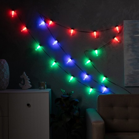 Smart garland “thread” 6 m with nozzles “light bulbs”, IP20, dark thread, 20 LED, glow RGB, USB-3