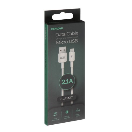 EXPLOYD EX-K-998 cable, microUSB-usb, 2.1 a, 1 m, silicone braid, white-3