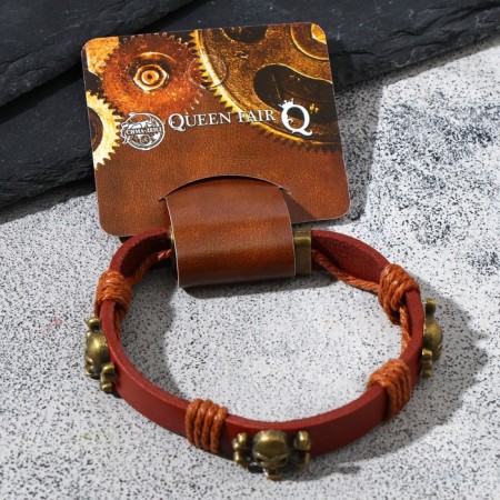 Bracelet Skin "Skull" is small, with bones, the color is light brown with black gold, 8 cm-1