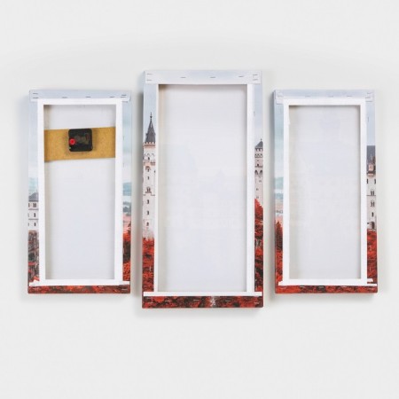 Carty clock is wall-mounted, modular "White Castle", silent, 60 x 80 cm, triptych-2