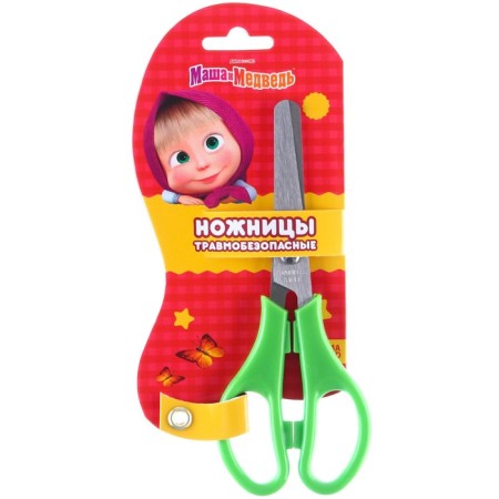 Baby scissors 12 cm, safe, plastic handles, mix, Masha and bear-1
