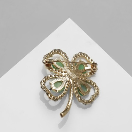 Brooch "Flower" Clover with pearls, white-green color in gold-1