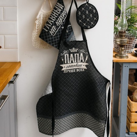 Apron "Dolyana" Dad cooks best, 60x70 cm, 100% cotton, 160g/m2-1