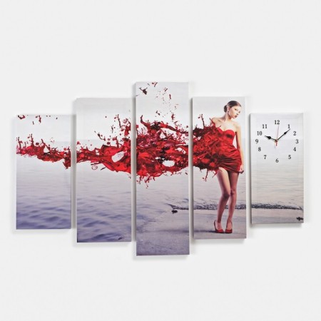 Carty clock is wall-mounted, modular "girl in red", silent, 80 x 140 cm