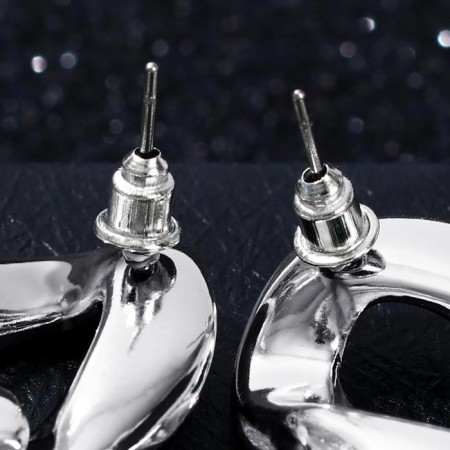 Earrings Metal “Chain” diagonal, 2 convex links, silver color-2