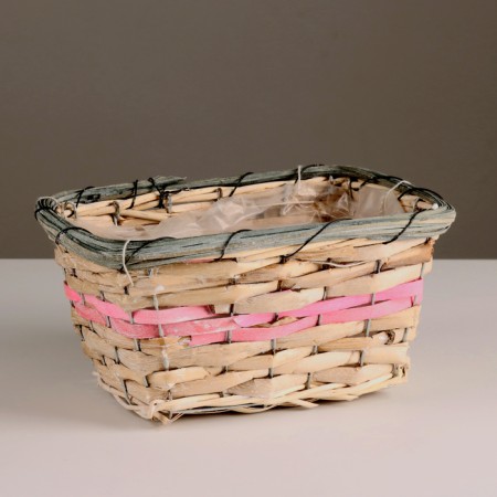 Kashpo wicker, rectangular, 23x15xh12cm, natural/pink