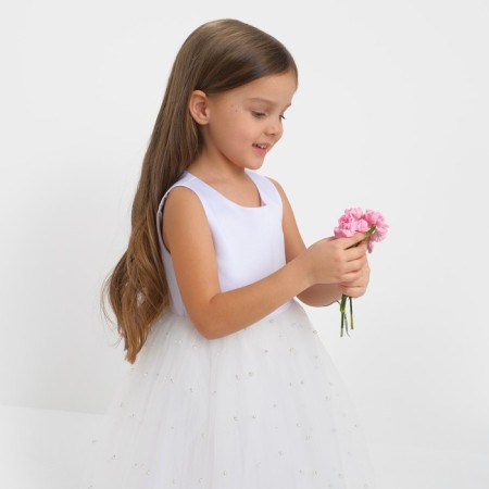 Children's dress with beads kaftan p. 32 (110-116 cm), white-10