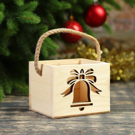 Kashpo wooden "bell", handle- cord, 12.5x10.5x9.5cm