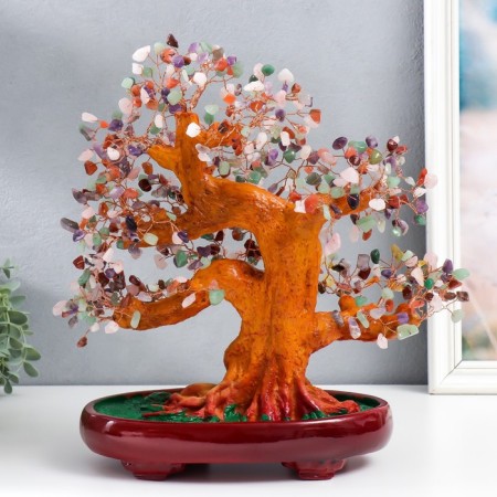 Bonsai souvenir "Cash tree with multi -colored pebbles" 450 stones 32x17x27 cm-2