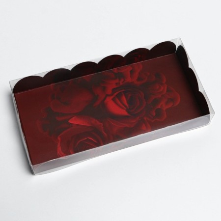 Cookie box, confectionery packaging with PVC lid, "roses", 10.5 x 21 x 3 cm-1