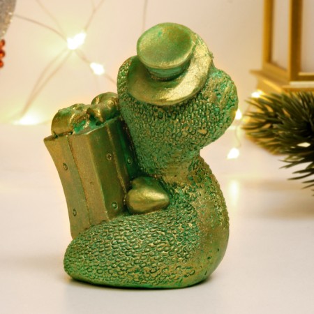 Figure "Snake with a gift" Green with gilding, 6x4x4cm-1