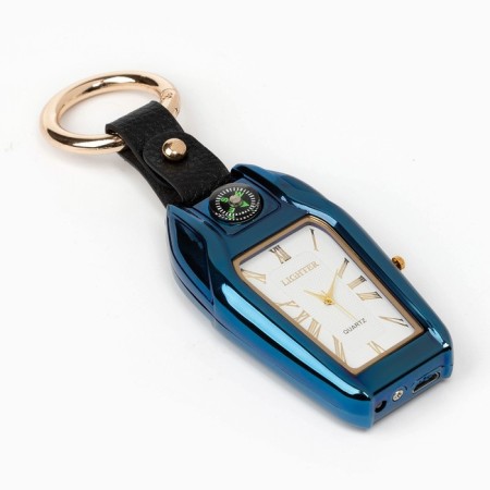 Electronic lighter with clock, compass and lantern, USB, spiral, 7.5 x 2.5 x 2 cm, blue-1