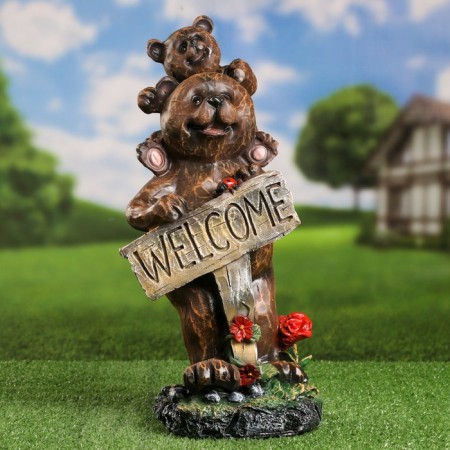 Garden figure "Bear with a tablet - WelCome" 46cm