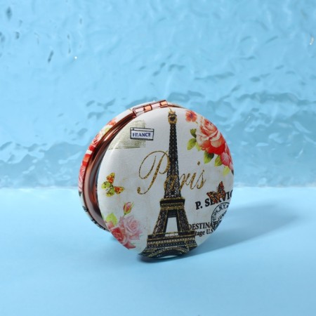 Folding mirror "Paris", D = 7.5 cm, with an increase, artificial leather, beige color-4