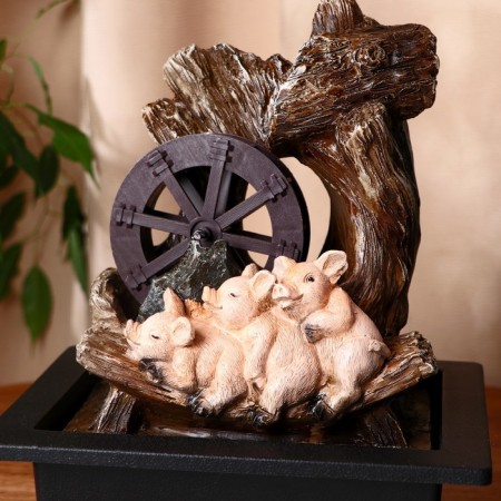 Fountain "Piglets at the mill" 16x20x26 cm (without ball, with backlight)-1