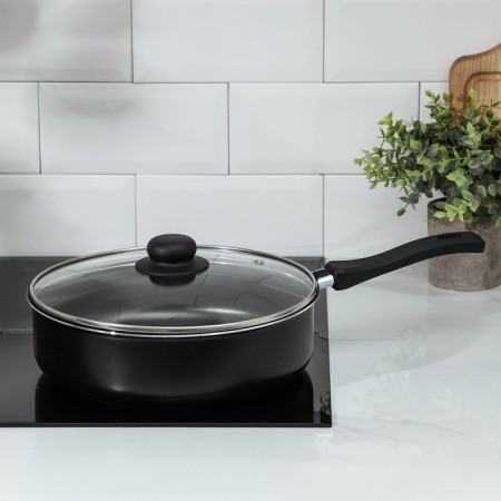Silenik Promo, 3.5 l, d = 26 cm, h = 8 cm, glass cover, plastic handle, anti -stick coating, black color-5
