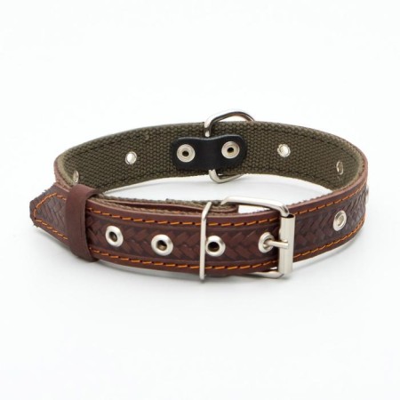 Combined dimensionless collar, leather/tarpaulin, 60x3 cm, Osh 30-57 cm, brown/green-1