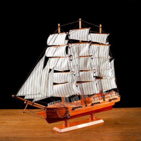Survenger ship large "Krambole", side light wood, white sails, mix 57 × 9 × 49cm-2