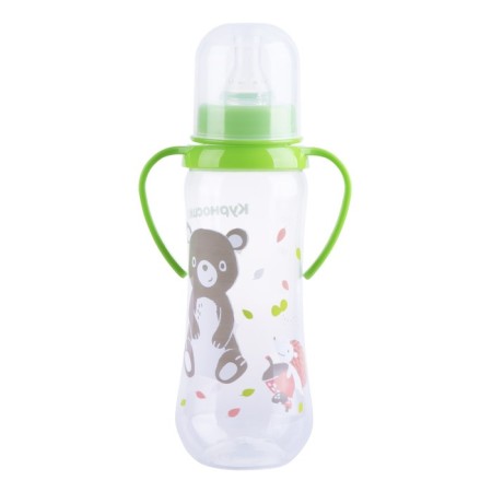 A bottle for feeding "Fruits", fitted, with handles and 2 silicone nipples, 250 ml, from 6 months.-12