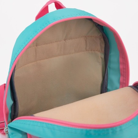 Baby backpack on a zipper, a reflective strip, pink/turquoise color-5