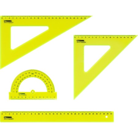 Set of drawing Istanm, 4 objects, size XL (line 30 cm, 2 triangles, transporter), transparent, neon colors, mix-1